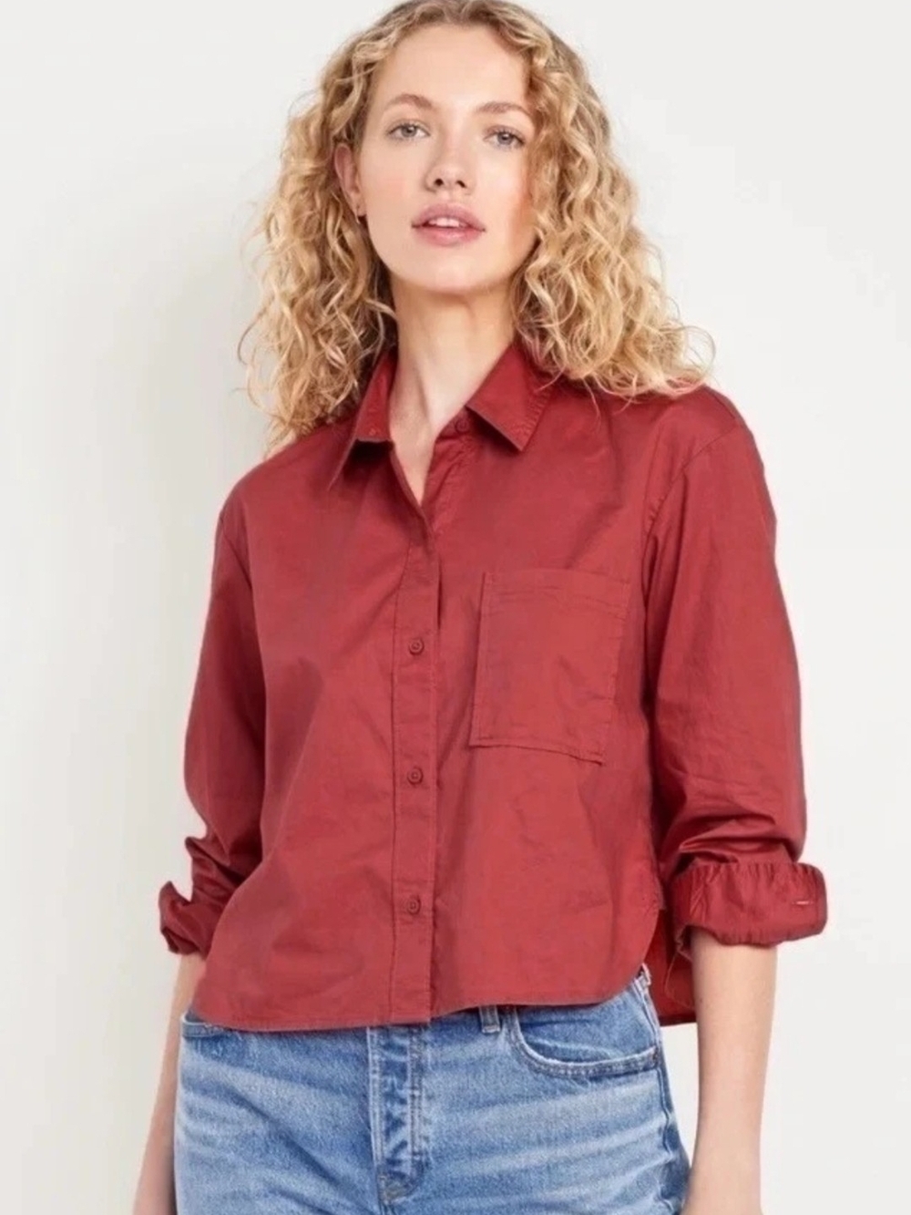 Old Navy The Cropped Shirt Rust Red Button-Down